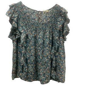 KORI  Women Ruffle Sleeve floral print teal color Size 1XL !!